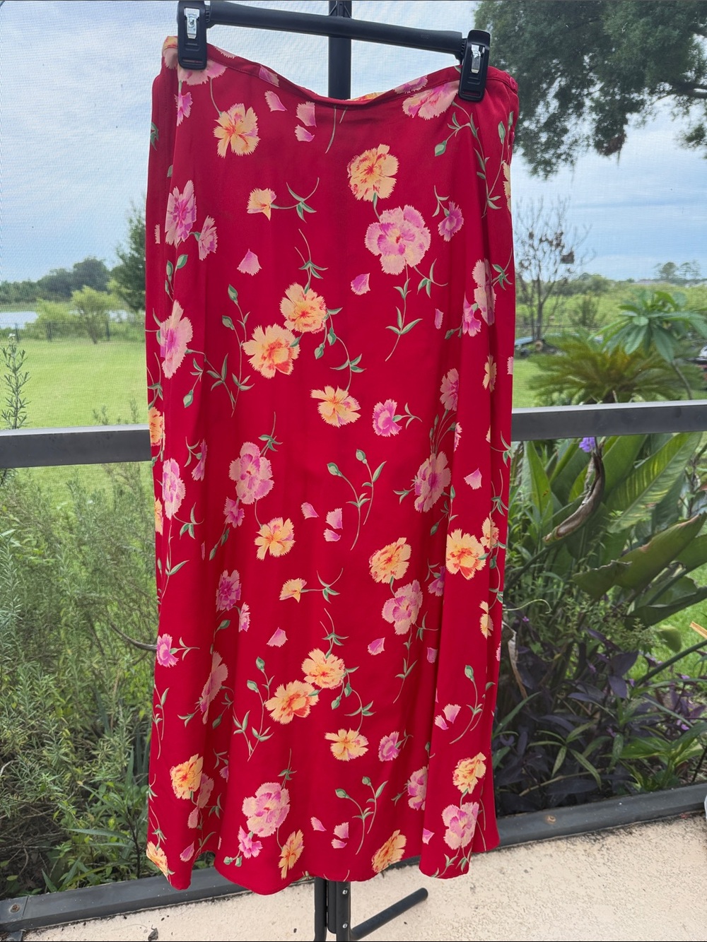 The Limited silk Red Floral Maxi Skirt with Pink and Yellow Flowers